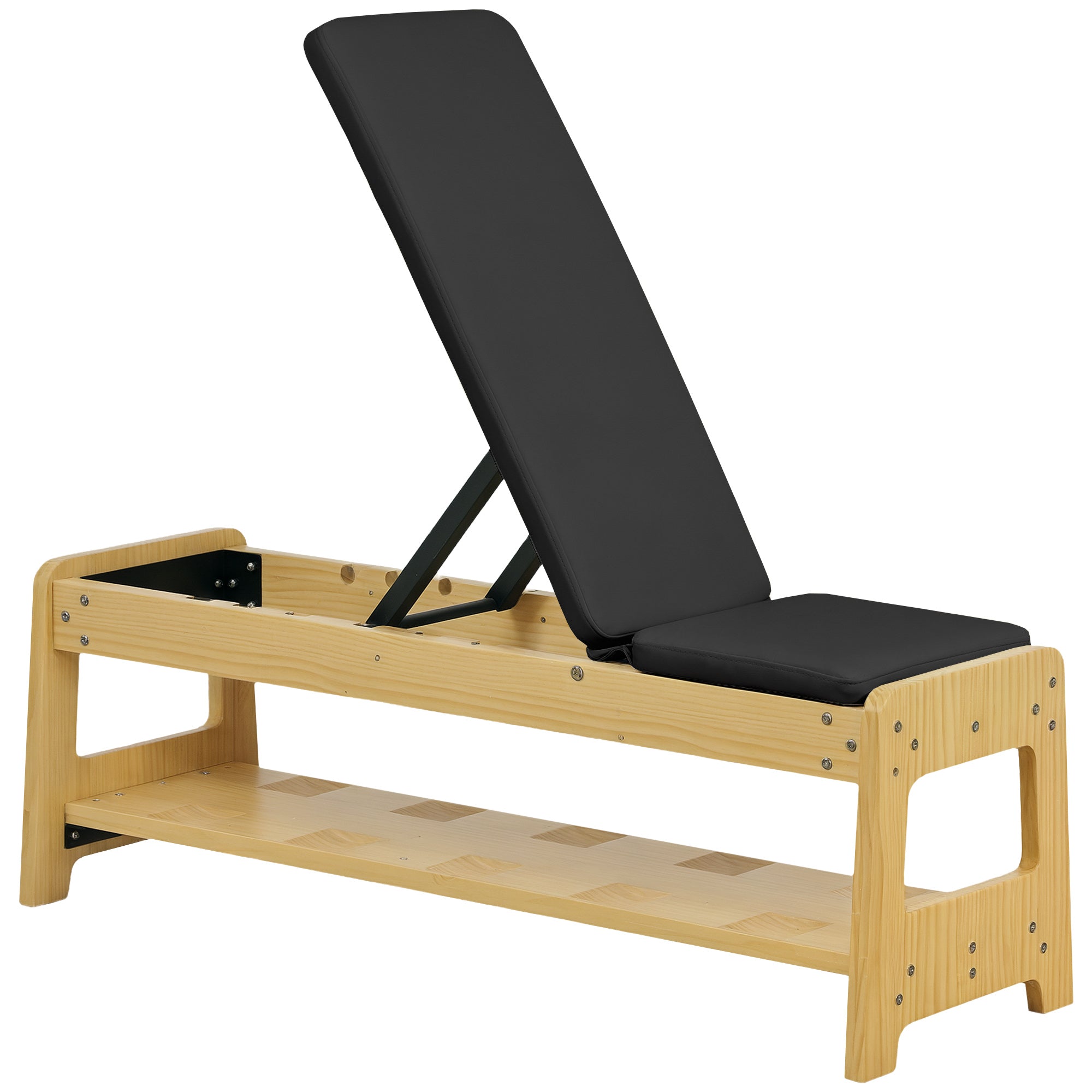 Soozier Wooden Adjustable Weight Bench with Dumbbell Storage Rack, Flat or Incline Workout Bench for Weight Lifting, Black