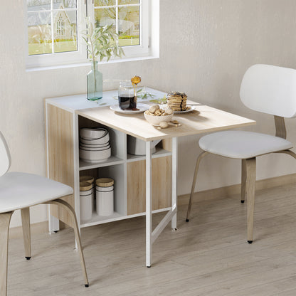 HOMCOM Multi-use Space Saving Folding Dining Table with Hideaway Shelves for Kitchen, Dining, Study and Office