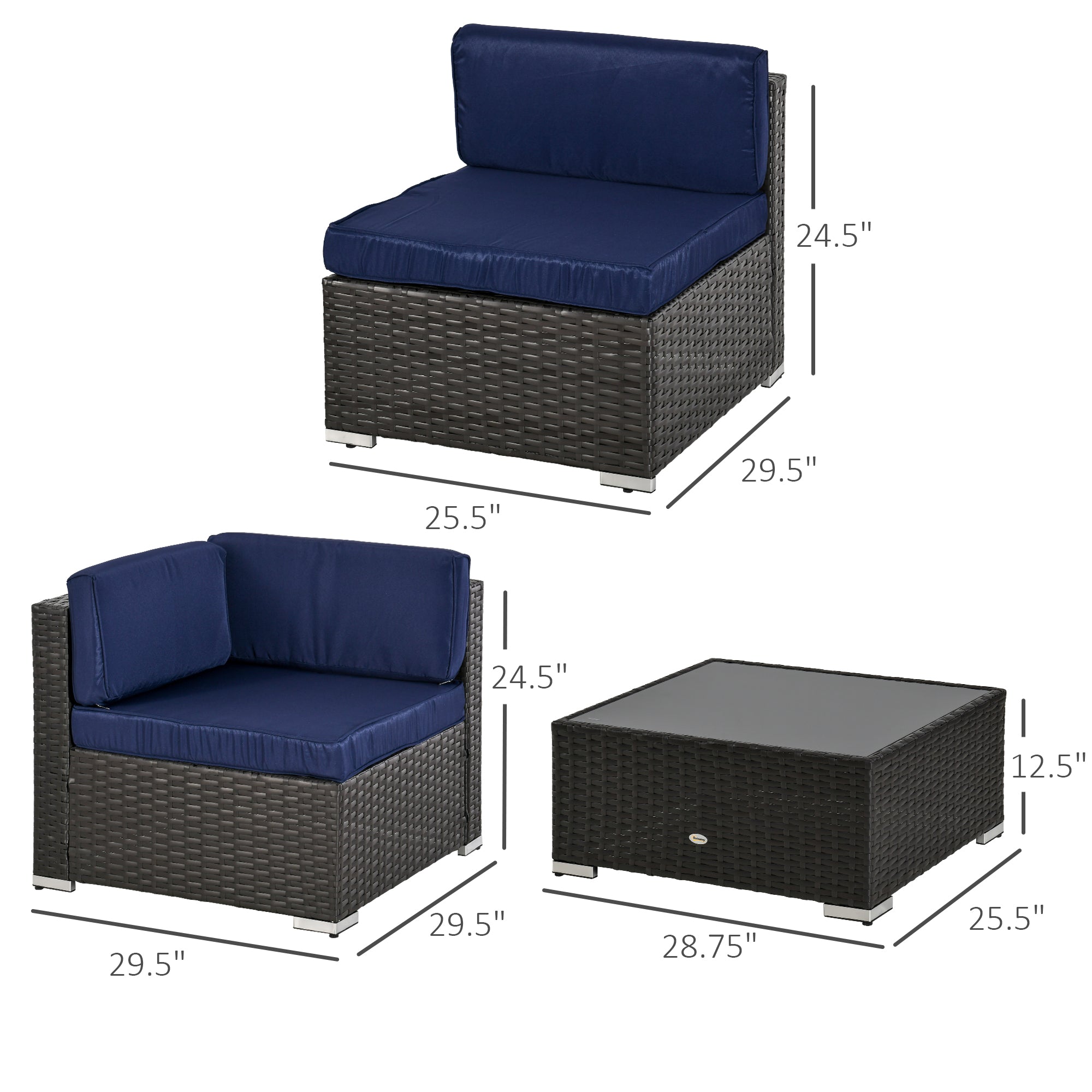 Outsunny 7 Pieces Patio Furniture Set, Rattan Outdoor Conversation Set Garden Wicker Sofa Set, Sectional Furniture, Navy