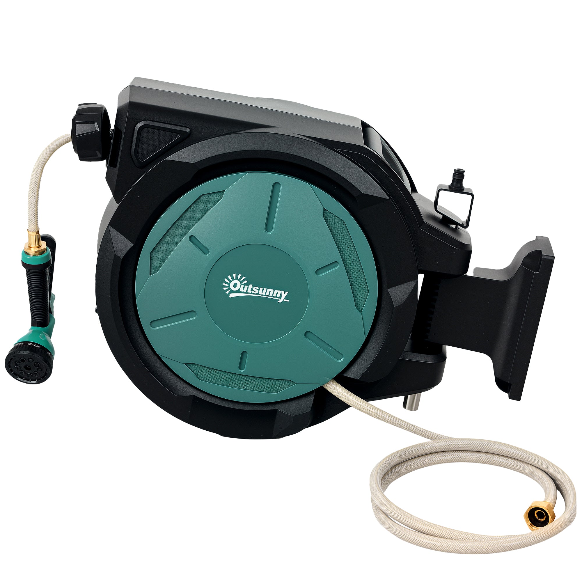 Outsunny 1/2 in x 65ft Wall Mounted Garden Hose Reel, Retractable Water Hose Reel with Auto Rewind, Any Length Lock, Blue