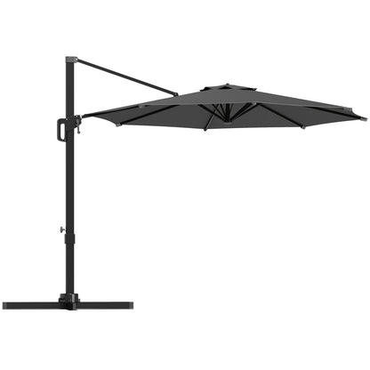 Outsunny 10' Offset Patio Umbrella Cantilever Umbrella with Aluminium Pole 360° Rotation and Tilt Adjustment, Grey