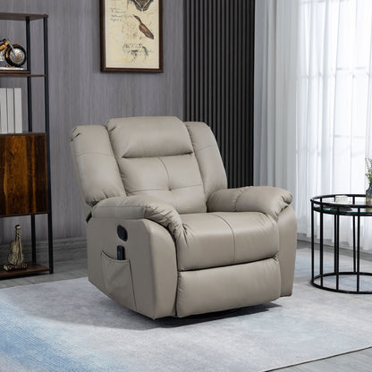 HOMCOM 8-Point Vibration Massage Recliner Chair for Living Room, PU Leather Manual Reclining Chair, Swivel Recliner with Remote Control, Rocking Function, Grey