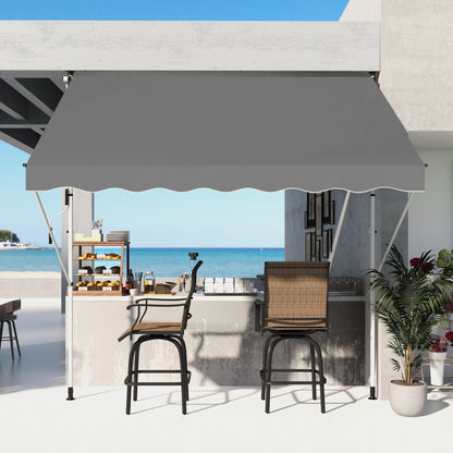 Outsunny 10x5ft Manual Retractable Awning, Patio Sun Shade Canopy Shelter with 5.6-9.2ft Support Pole, Water Resistant UV Protector, for Window, Door, Porch, Deck, Grey