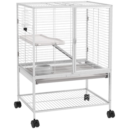 PawHut Rolling Small Animal Cage 34"H Chinchilla Cage for Ferrets, Squirrels w/ Removable Tray, Storage Shelf, Black