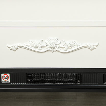 HOMCOM 46" Electric Fireplace with Mantel and Shelf, 1400W Fireplace Heater with Realistic Log and Flame Effect, White