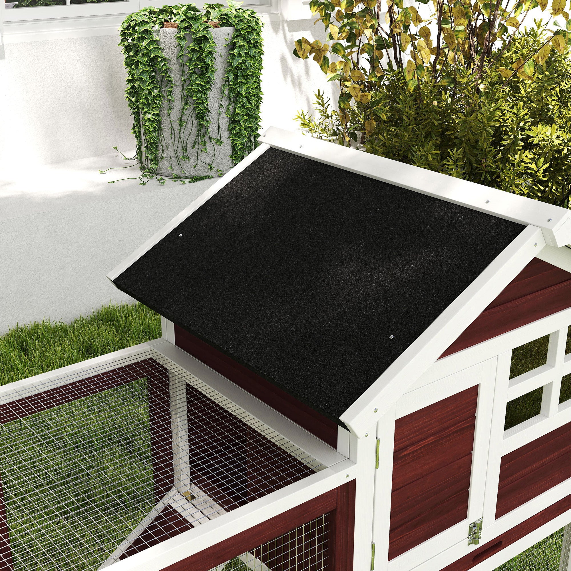 PawHut 48" Weatherproof Wooden Rabbit Hutch Bunny Cage Small Animal House with Slant Roof And Screened Outdoor Run, Brown