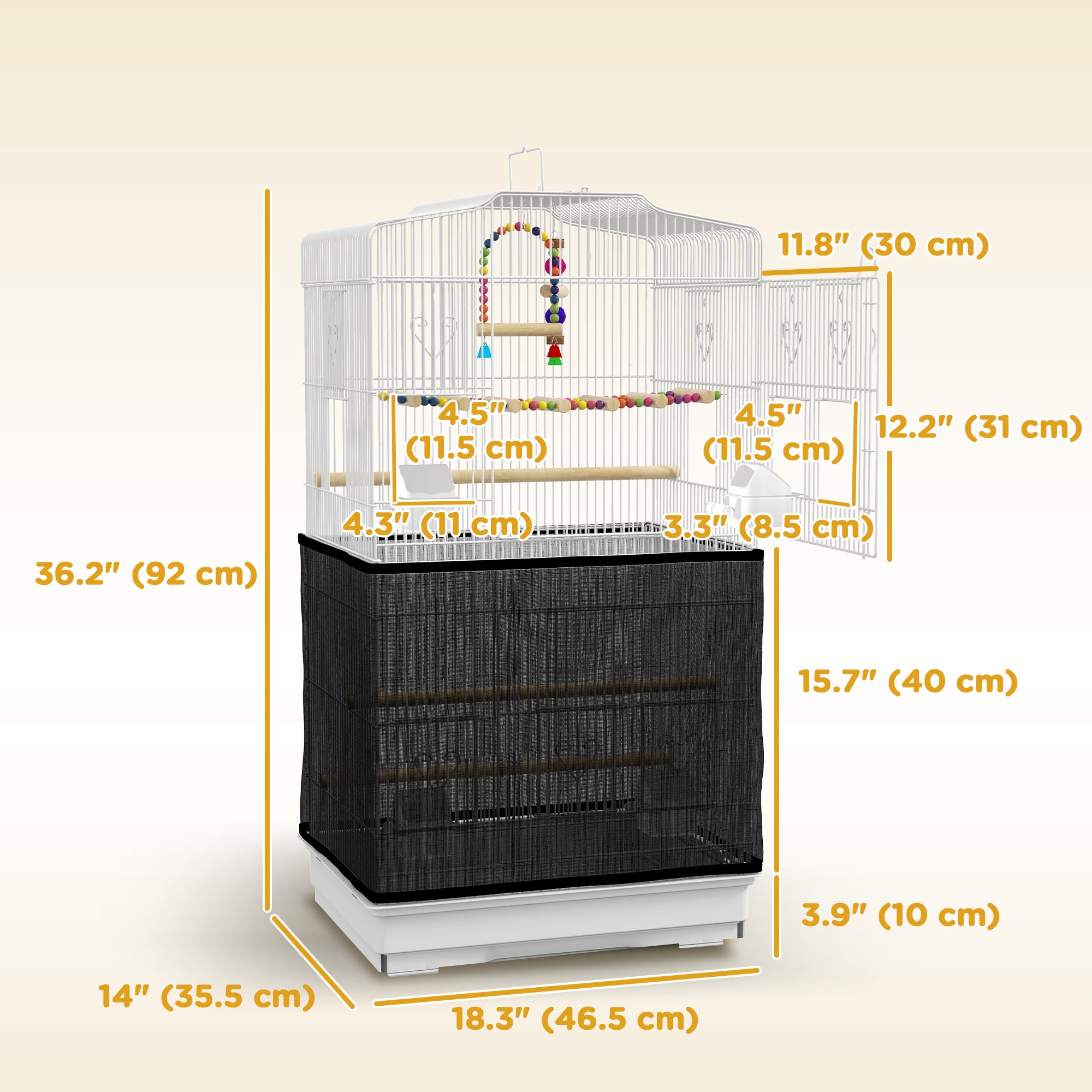 PawHut 36" Bird Cage with Accessories, Handle, Mesh Cover, Tray, White