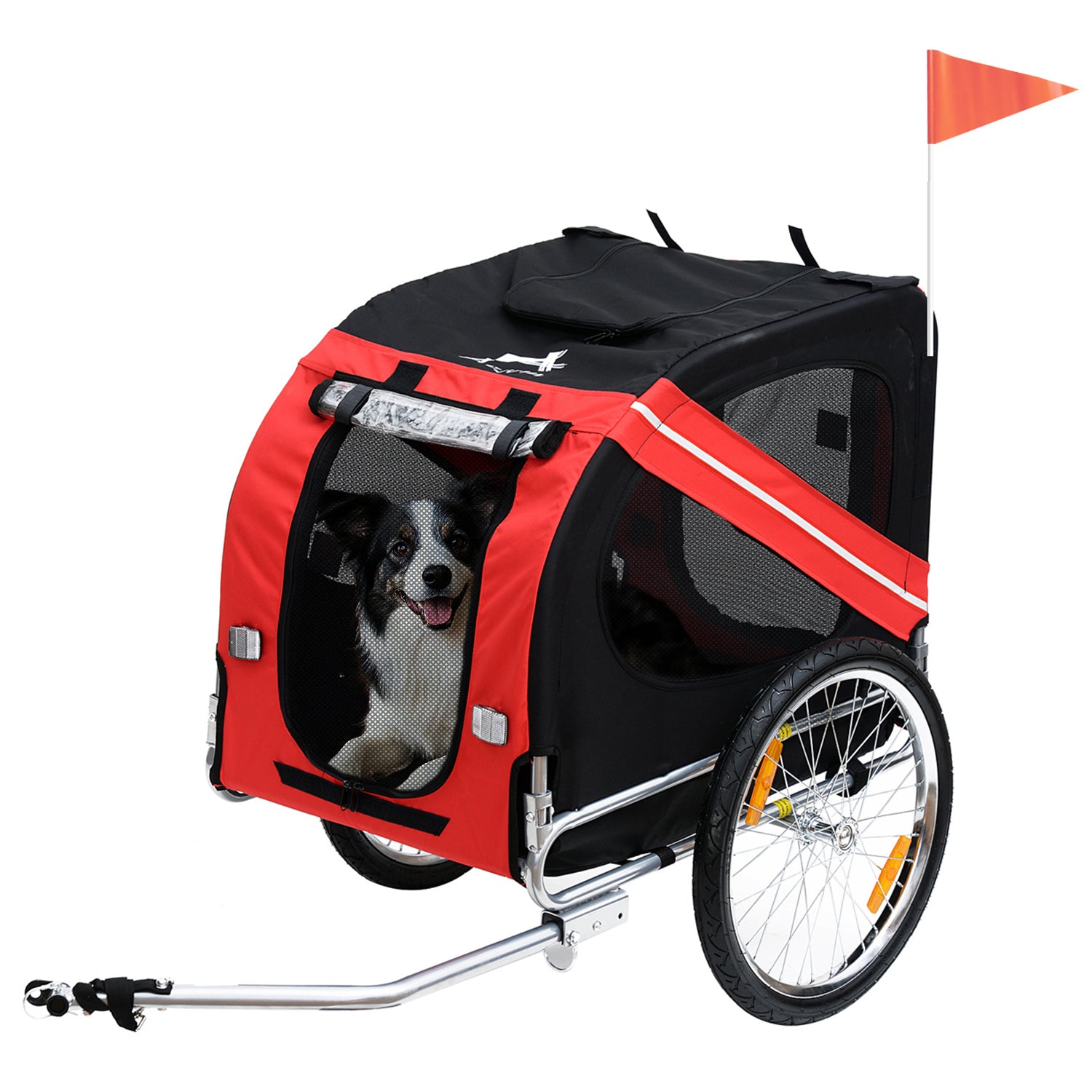 PawHut Dog Bike Trailer Pet Cart Bicycle Wagon Cargo Carrier Attachment for Travel Foldable - Red/ Black