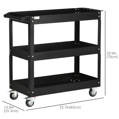 DURHAND 3 Tier Rolling Tool Cart with Wheels, 330 LBS Capacity Heavy Duty Utility Cart, Steel Mobile Service Cart for Garage, Mechanics and Warehouse, Black