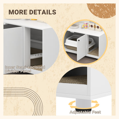 PawHut Litter Box Furniture Hidden Cat Washroom Furniture with Double Doors and Scratching Pad, White