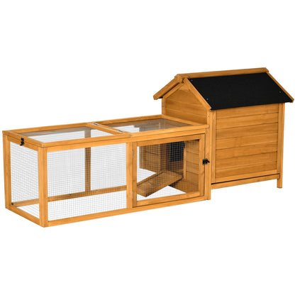 PawHut 2-Tier Chicken Coop, Wooden Hen House, Poultry Habitat Outdoor Backyard with Removable Tray, Nesting Box, Outside Run, Ramp, 71"x36"x31"