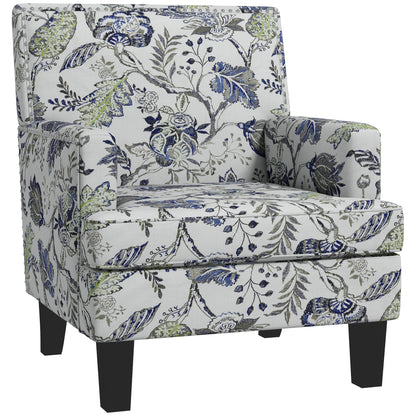 HOMCOM Upholstered Armchair, Mid-Century Accent Chair with Floral Pattern, Nailhead Trim for Living Room, Bedroom, Multicolour