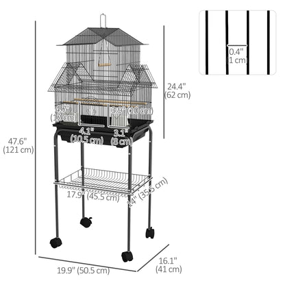 PawHut 48" Bird Cage with Perch, Swing, Food Container, Slide-out Tray, Handle, Parrot Cage for Finches, Canaries, Budgies
