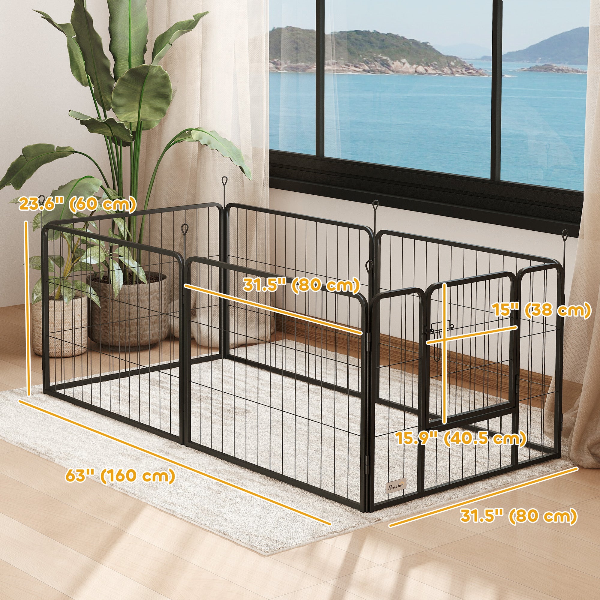 PawHut Heavy Duty Dog Playpen with Door for Small Dogs, 6 Panels, 23.5"H