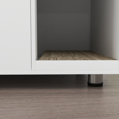 PawHut Litter Box Furniture Hidden Cat Washroom Furniture with Double Doors and Scratching Pad, White