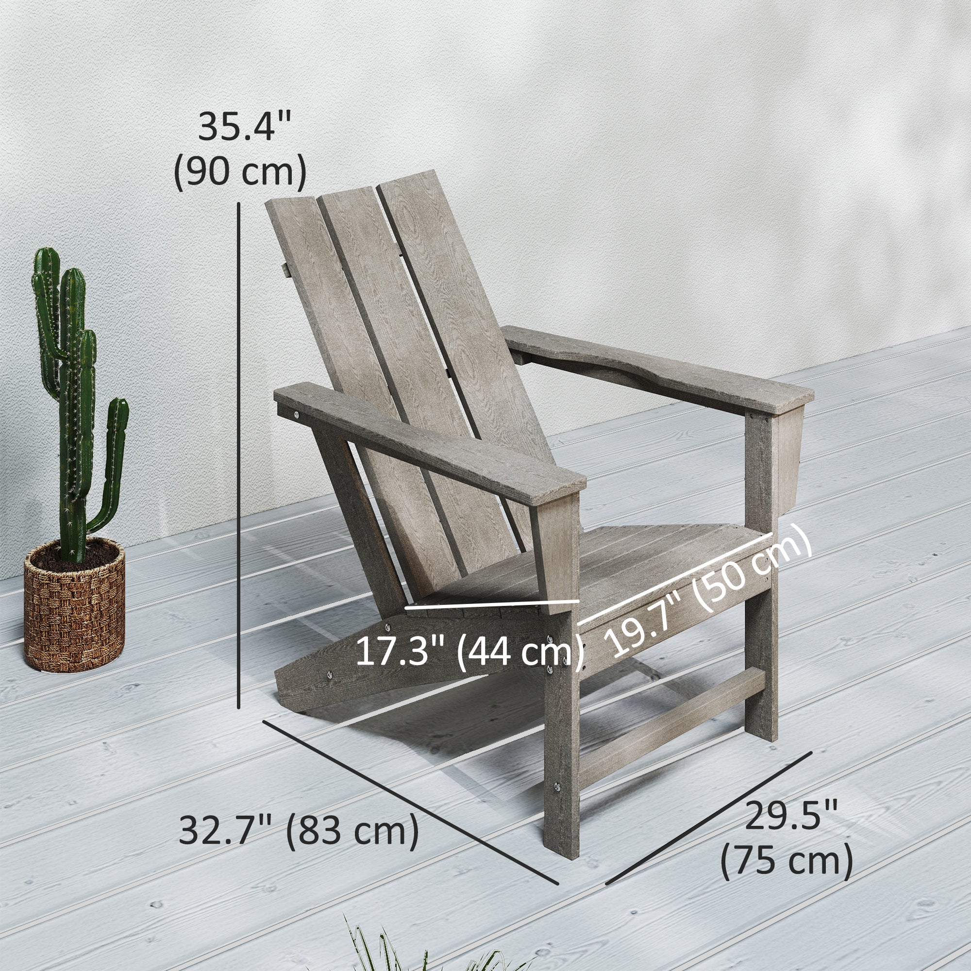 Outsunny HDPE Plastic Adirondack Chair, Muskoka Chair with High Back and Wide Armrests for Fire Pit, Patio, Porch, Dark Grey