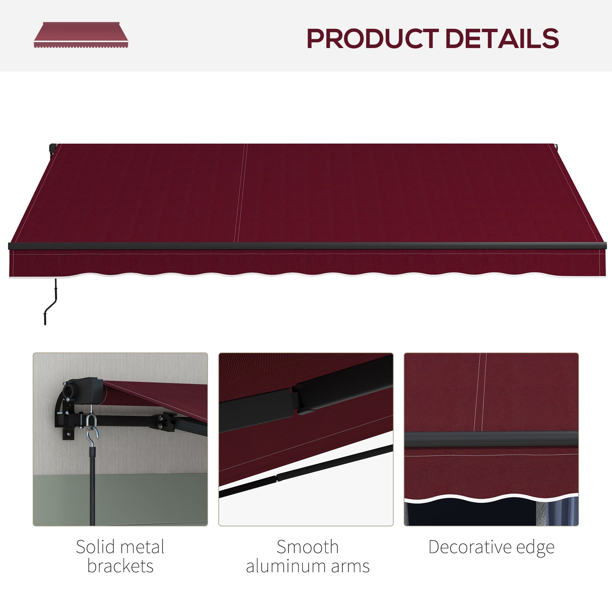 Outsunny 13' x 10' Retractable Awning, 280gsm UV Resistant Sunshade Shelter, for Deck, Balcony, Yard, Wine Red