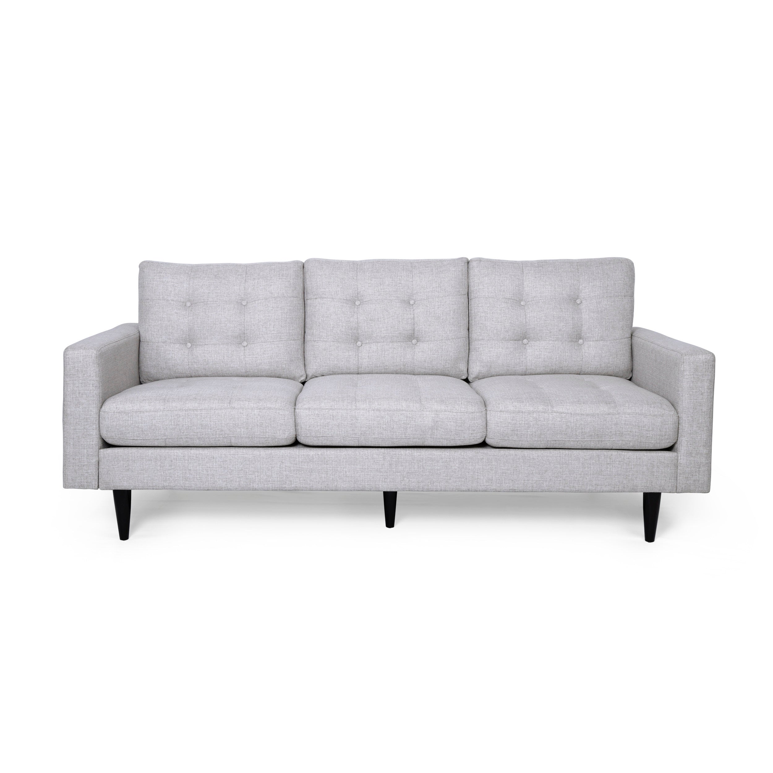 3-Seater Sofa with Button Tufted Waffle Stitch, Rubberwood Legs, 83" L x 33.5" W x 35.5" H