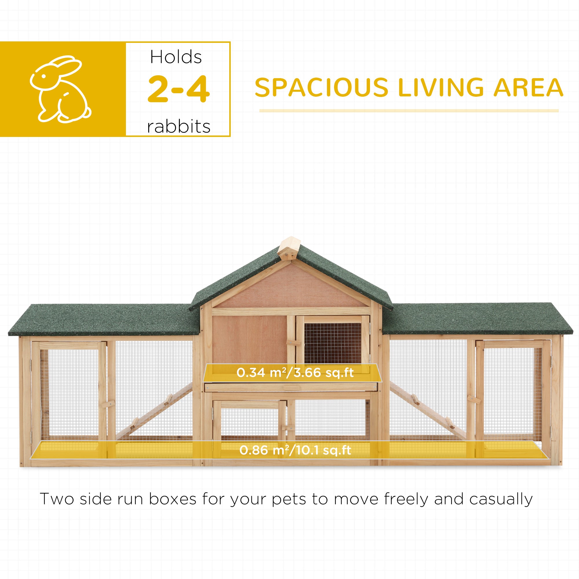 PawHut Large Rabbit Hutch Wood Bunny Cage Outdoor Guinea Pig House with Double Runs Slide Out Tray Ramps, 83"x18"x33", Natural