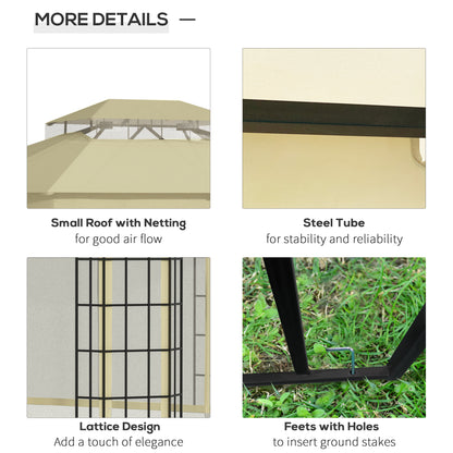 Outsunny 12'x10' Soft-top Patio Gazebo Canopy Steel Gazebo with Double Vented Roof, Mosquito Netting, Beige