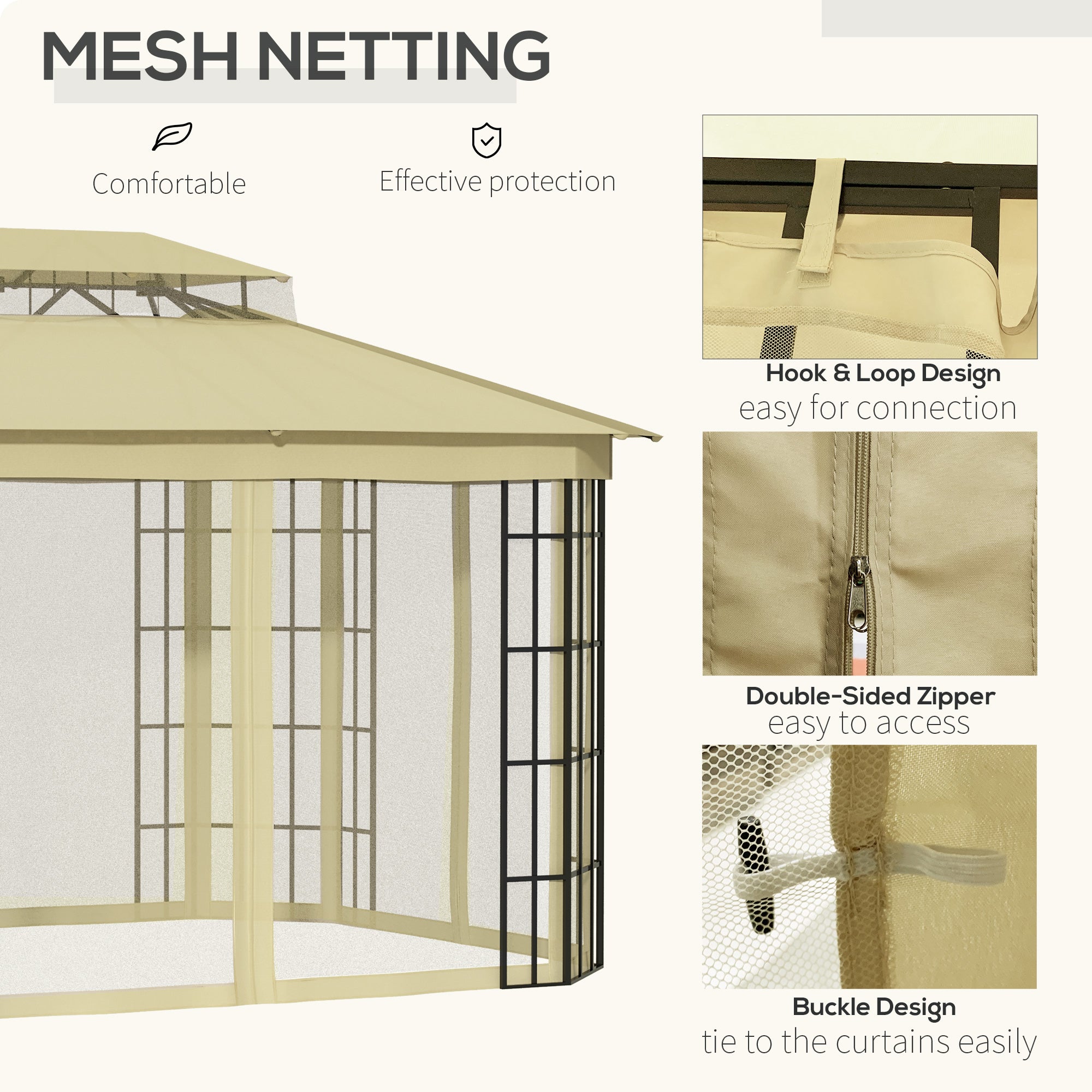 Outsunny 12'x10' Soft-top Patio Gazebo Canopy Steel Gazebo with Double Vented Roof, Mosquito Netting, Beige