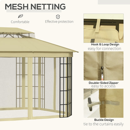 Outsunny 12'x10' Soft-top Patio Gazebo Canopy Steel Gazebo with Double Vented Roof, Mosquito Netting, Beige