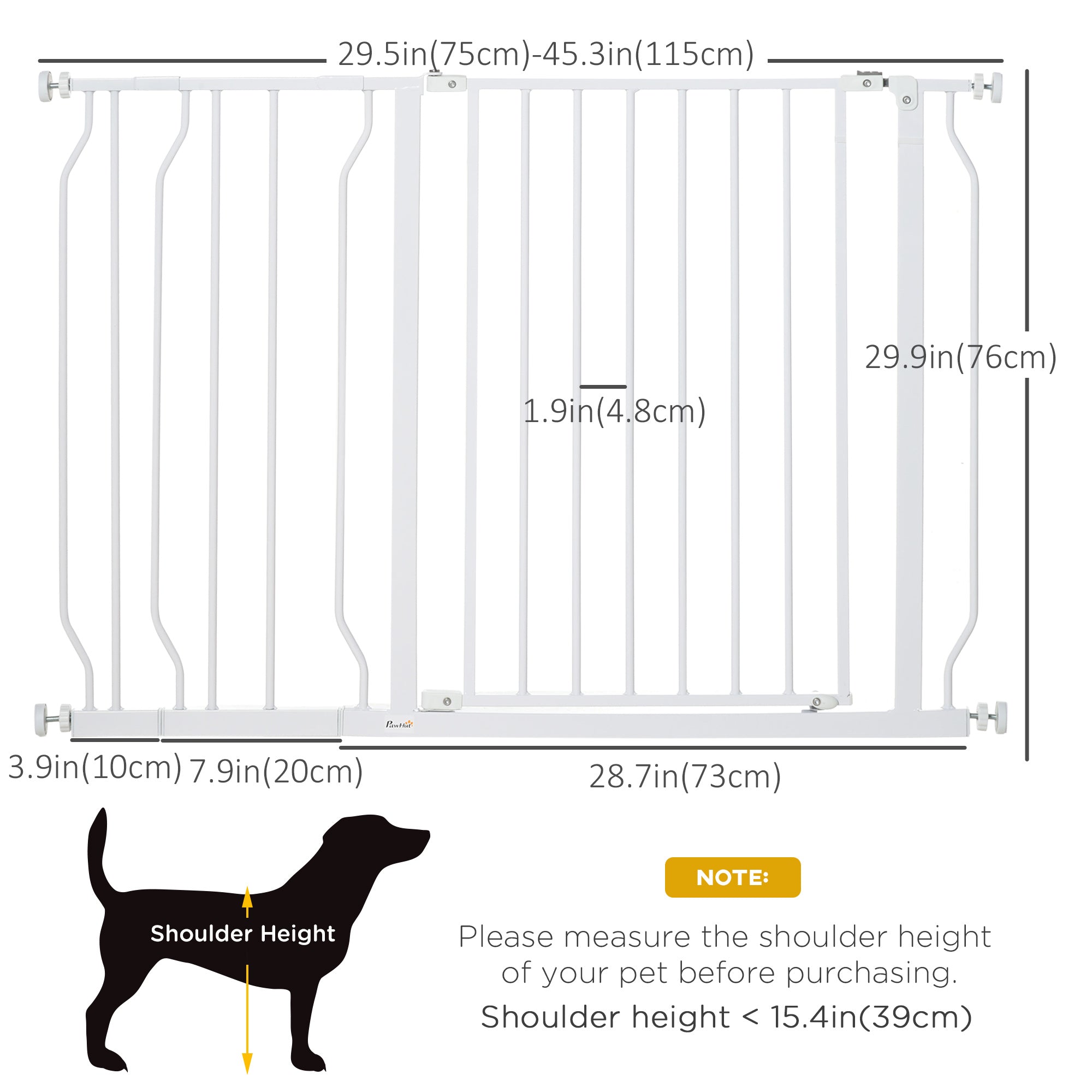 PawHut 30"- 45" Easy Install Pet Gate w/ Door & Double Locking System, Extra Wide Dog Gate for Stairs, Hallways, White