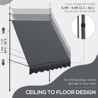 Outsunny 6.5' x 4' Manual Retractable Awning, Non-Screw Freestanding Patio Awning, UV Resistant, for Window or Door, Dark Grey