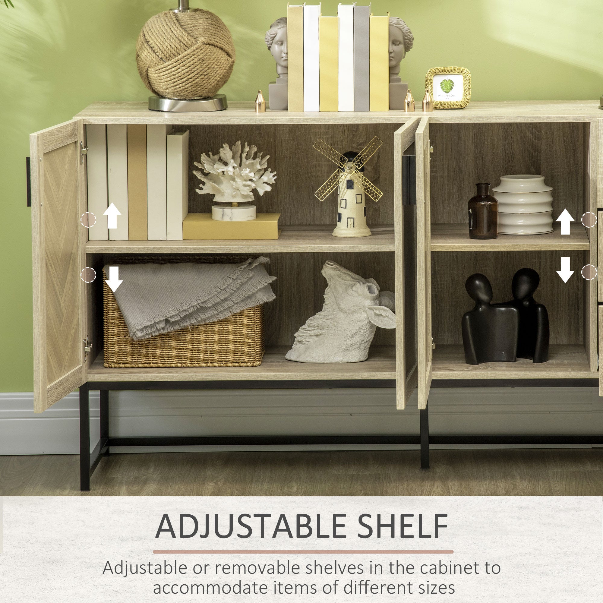 HOMCOM Buffet Cabinet, Coffee Bar Cabinet with Drawers and Adjustable Shelves, Oak