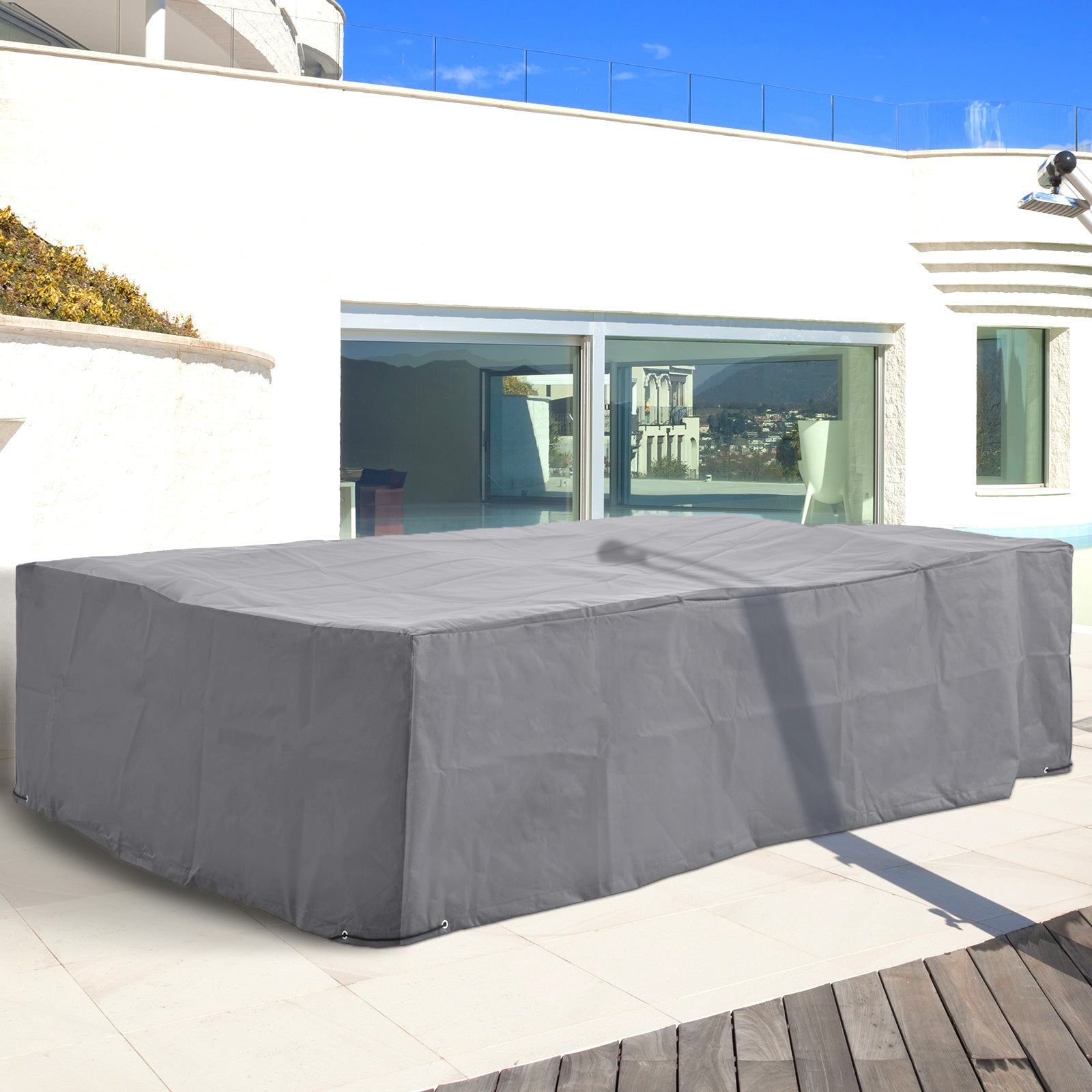 Outsunny Patio Furniture Covers, Waterproof, Windproof and Anti-UV 300D Oxford Fabric Large Outdoor Furniture Cover for Outdoor Sectional Sofa Set, 97" x 65" x 26", Grey