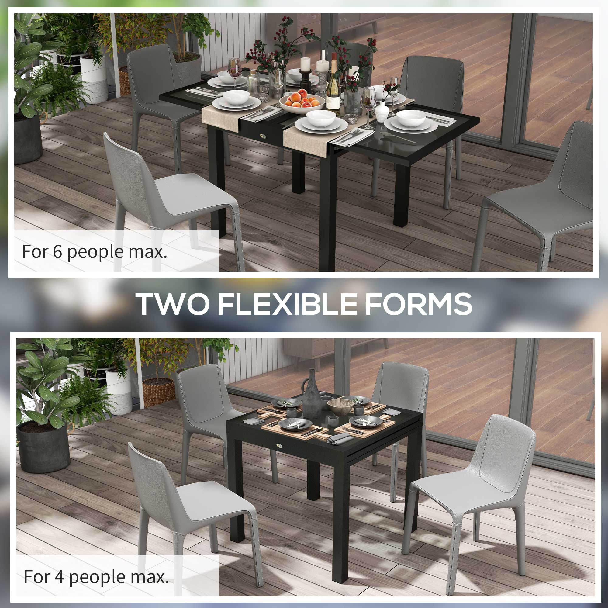 Outsunny Extendable Patio Dining Table, Tempered Glass Aluminum Outdoor Table for Garden Lawn Backyard, Clear