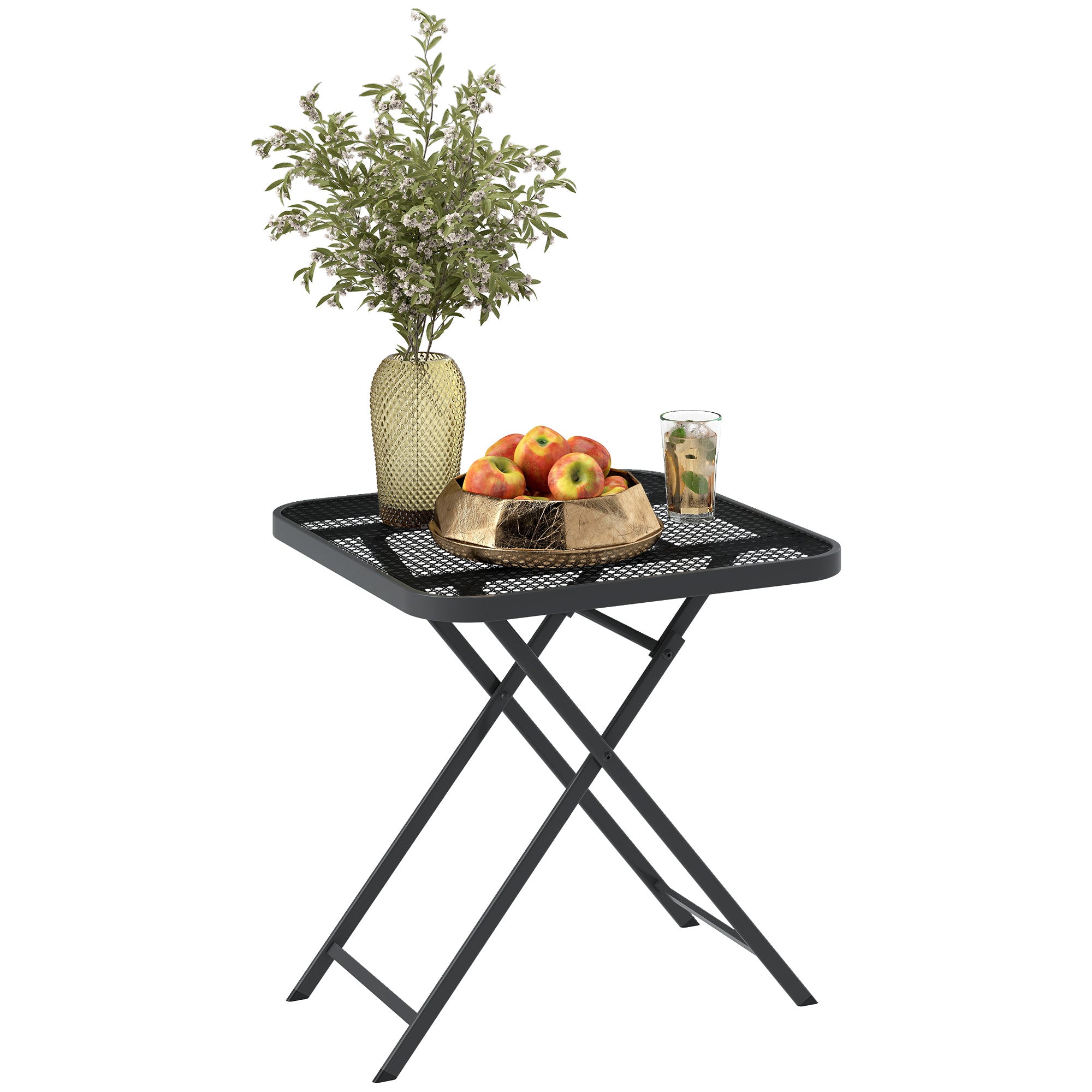 Outsunny 27.5" Square Outdoor Patio Table, Outdoor Folding Table with Grid Rattan-Like Top for Camping, Picnic, Black