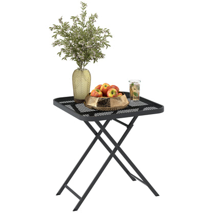 Outsunny 27.5" Square Outdoor Patio Table, Outdoor Folding Table with Grid Rattan-Like Top for Camping, Picnic, Black