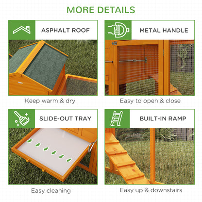 PawHut 117" Extra Large Chicken Coop with Asphalt Roof, Wooden Hen House with Slide-out Tray, Quail Hutch with Nesting Box, Orange