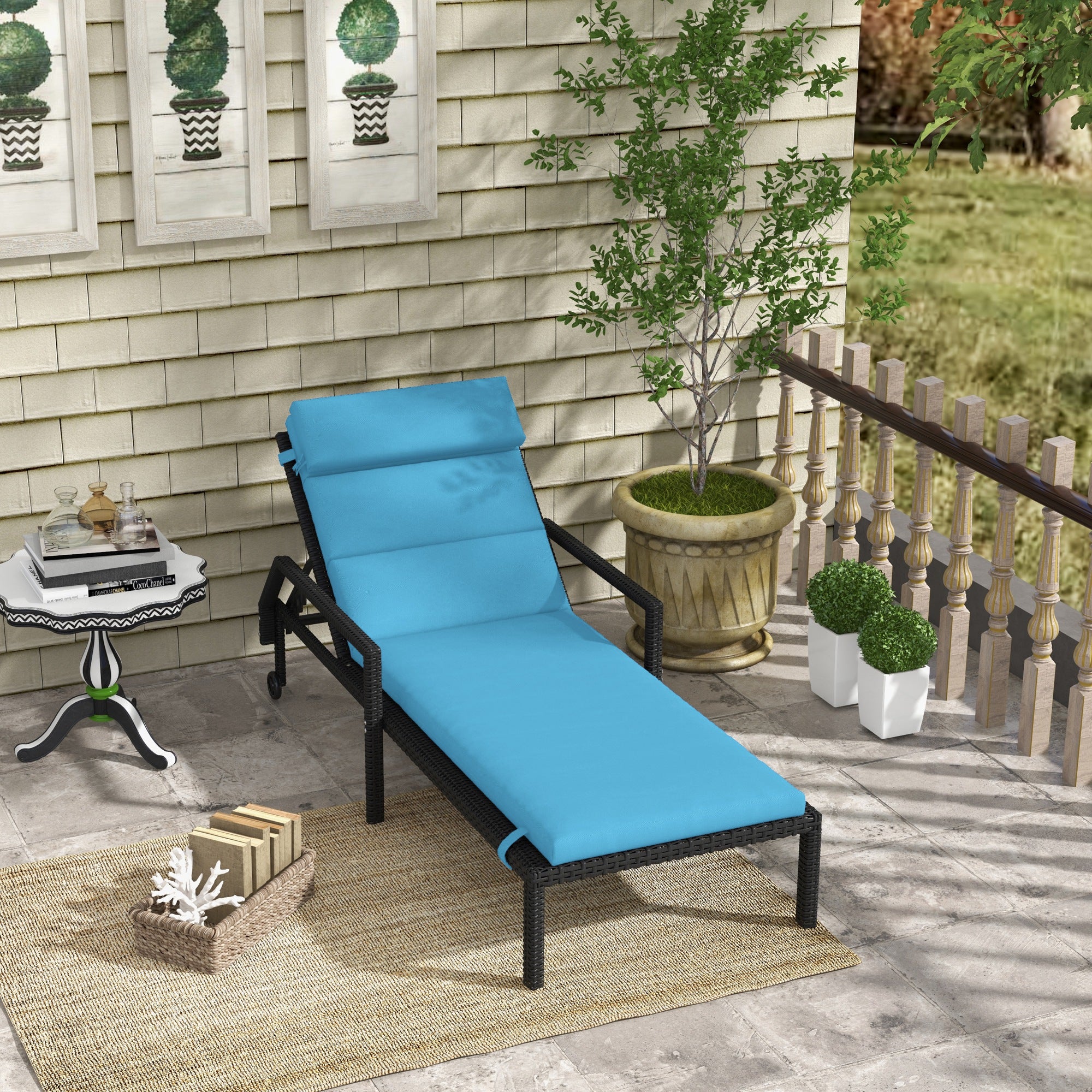 Outsunny Patio Chaise Lounge Chair Cushion Replacement Sun Lounger Pads with Headrest and Ties, Turquoise