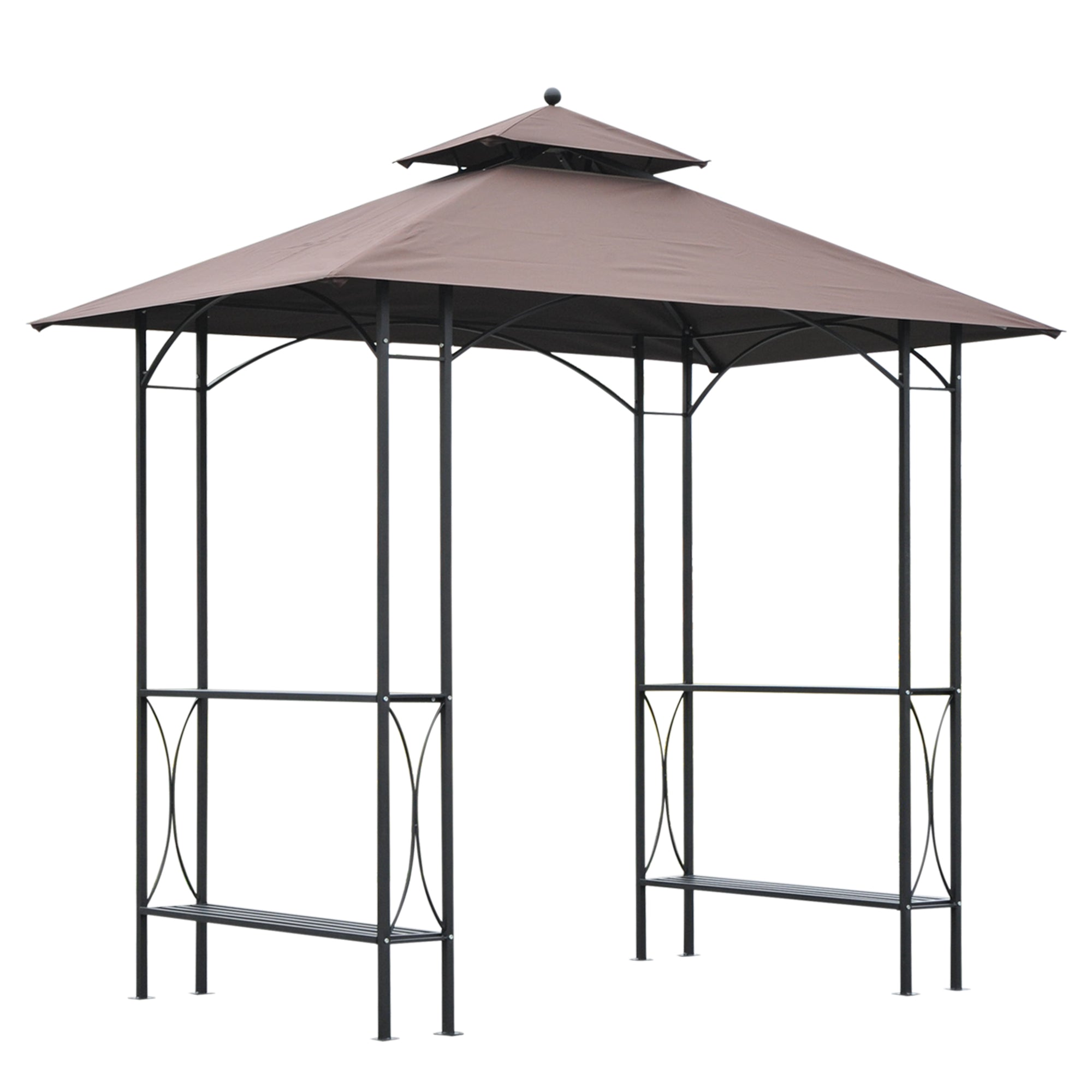 Outsunny 8' x 5' Grill Gazebo Double Tiered Tent Pavilion Grill Canopy Garden Sun Shade with 2-Tires Shelf
