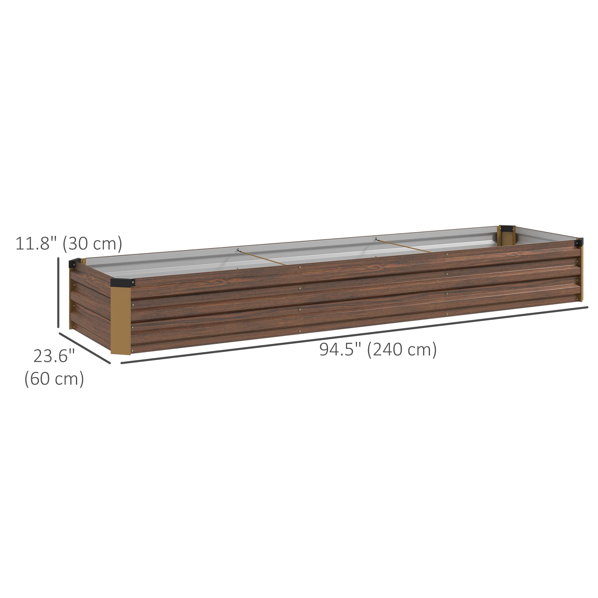 Outsunny 8'x2'x1' Galvanized Raised Bed, Large Elevated Planter Box for Growing Flowers, Herbs and Vegetables, Dark Brown
