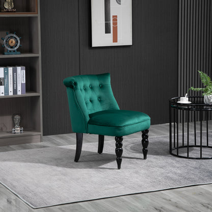 HOMCOM Vintage Leisure Accent Chair, Armless Chair with Button Tufted Straight Back, Turned Legs, Thick Sponge Padding for Living Room, Dining Room, Study, Dark Green
