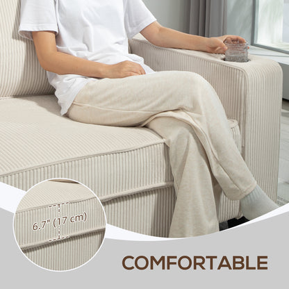HOMCOM Three Seater Sofa, Fabric 3 Seater Couch with Spring Cushion and Cup Holders for Living Room, Bedroom, Cream White
