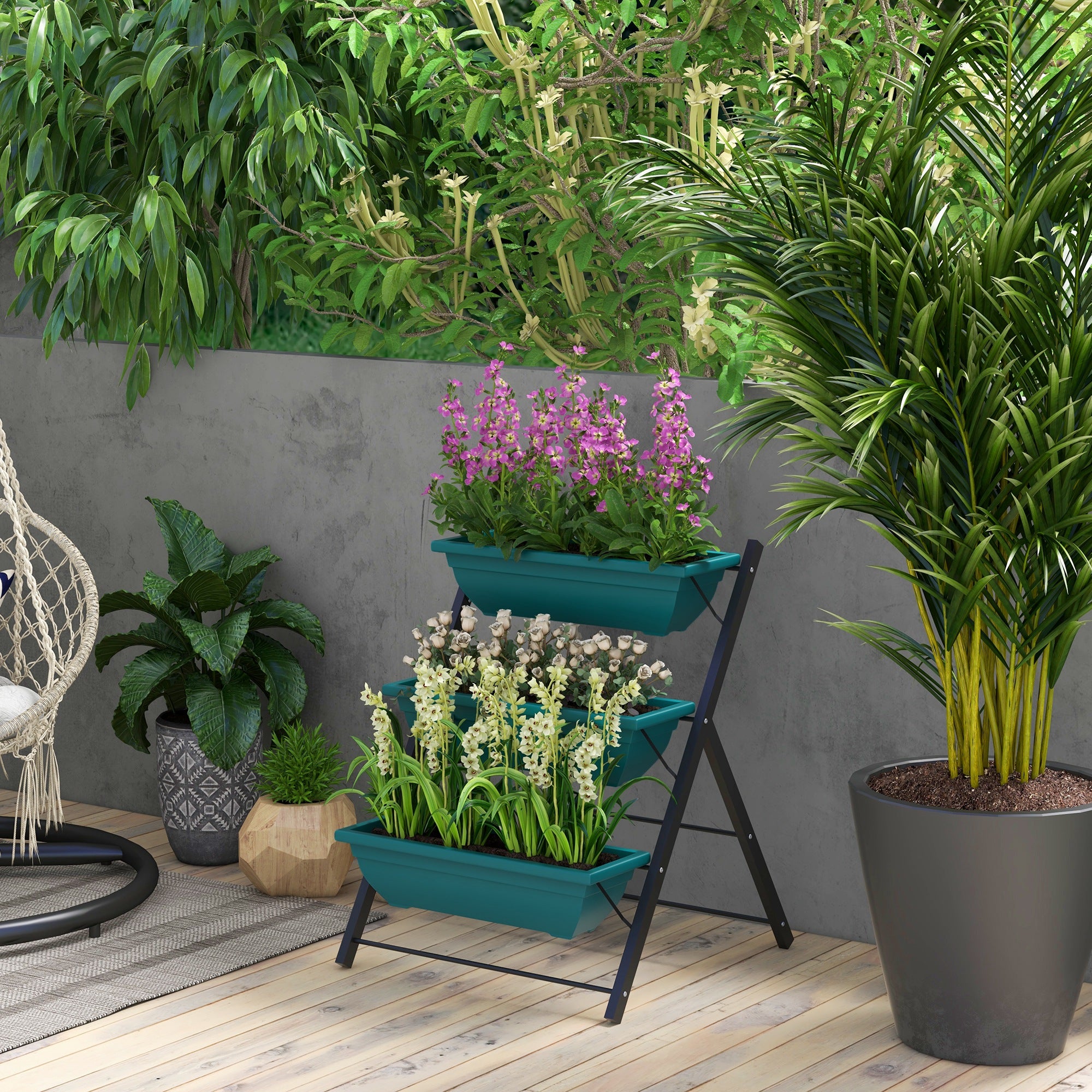 Outsunny 3-Tier Vertical Raised Garden Planter with 3 Boxes, Outdoor Plant Stand Grow Container for Vegetable Flowers