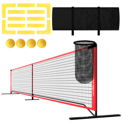 Soozier Portable Pickleball Net Set with 22FT Regulation Size Net, Ball Collector, Court Marking Kit, Balls, Carrying Bag