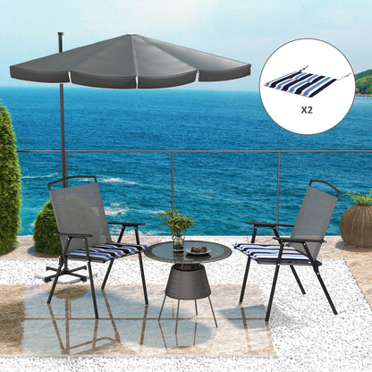 Outsunny 2-Piece Seat Cushion Replacement, Outdoor Patio Chair Cushions Set with Ties, Button Tufted, Blue White Strip