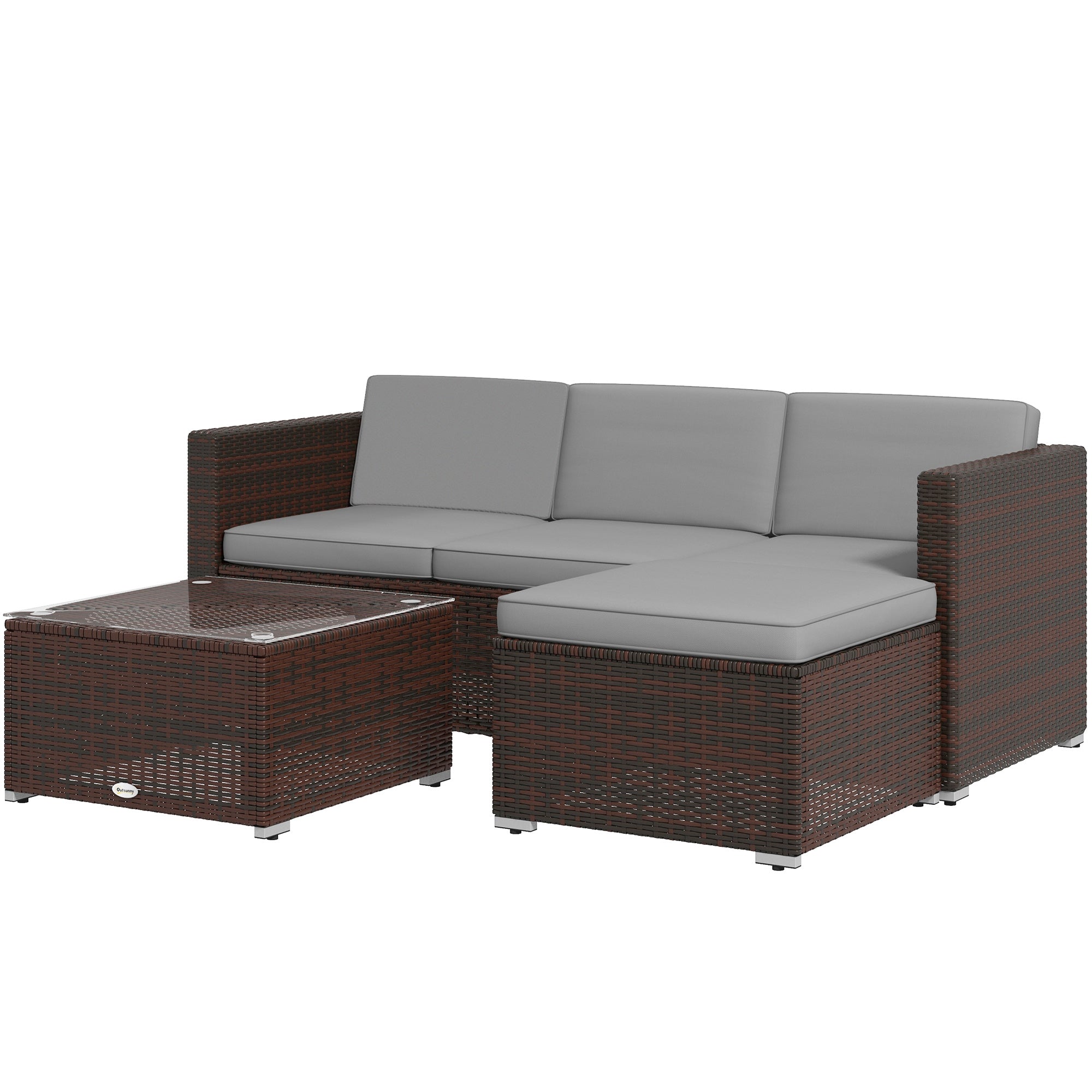 Outsunny Patio Furniture w/ Soft Cushions, Corner Sofa Sets, Grey