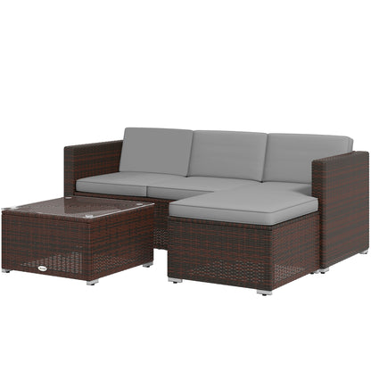 Outsunny Patio Furniture w/ Soft Cushions, Corner Sofa Sets, Grey