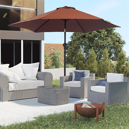 Outsunny 8.5FT Patio Umbrella, Round Garden Parasol with 6 Ribs, Market Sunshade Tilt Canopy w/ Crank Handle for Outdoor, Coffee