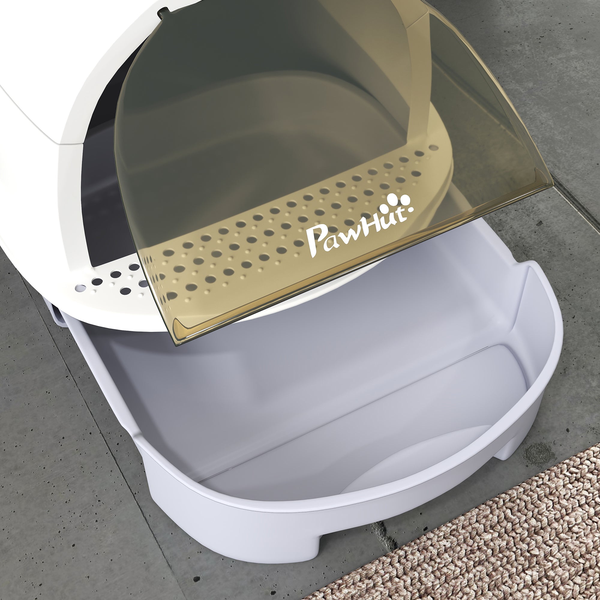 PawHut Cat Litter Box with Lid, Front Door Flap, Scoop, Handle, Easy Clean, for Small and Medium Cats, Grey