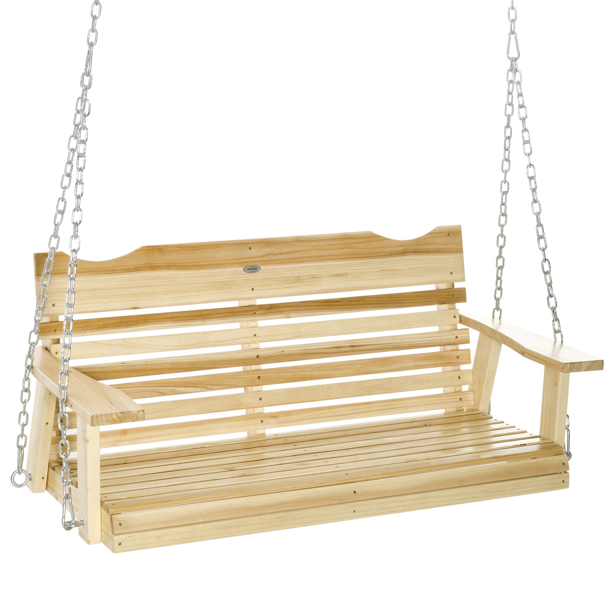 Outsunny 2-Seater Porch Swing, Patio Swing Bench with Adjustable Hanging Chains for Deck, Patio, Garden, Backyard, Natural Wood
