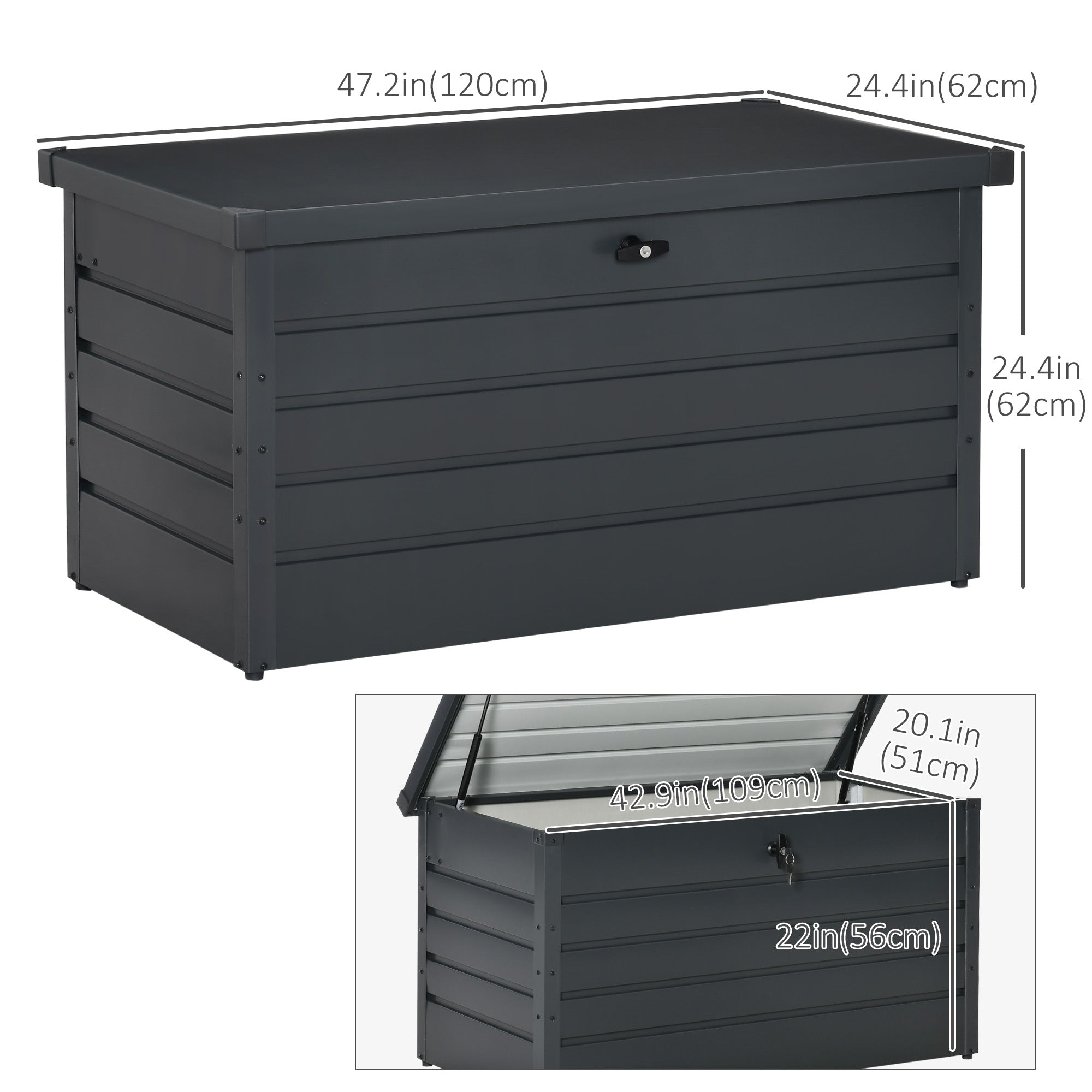 Outsunny Large Deck Box, Outdoor Storage Container with Lock for Pool Toys, Garden Tools, Furniture and Sports Equipment, Grey