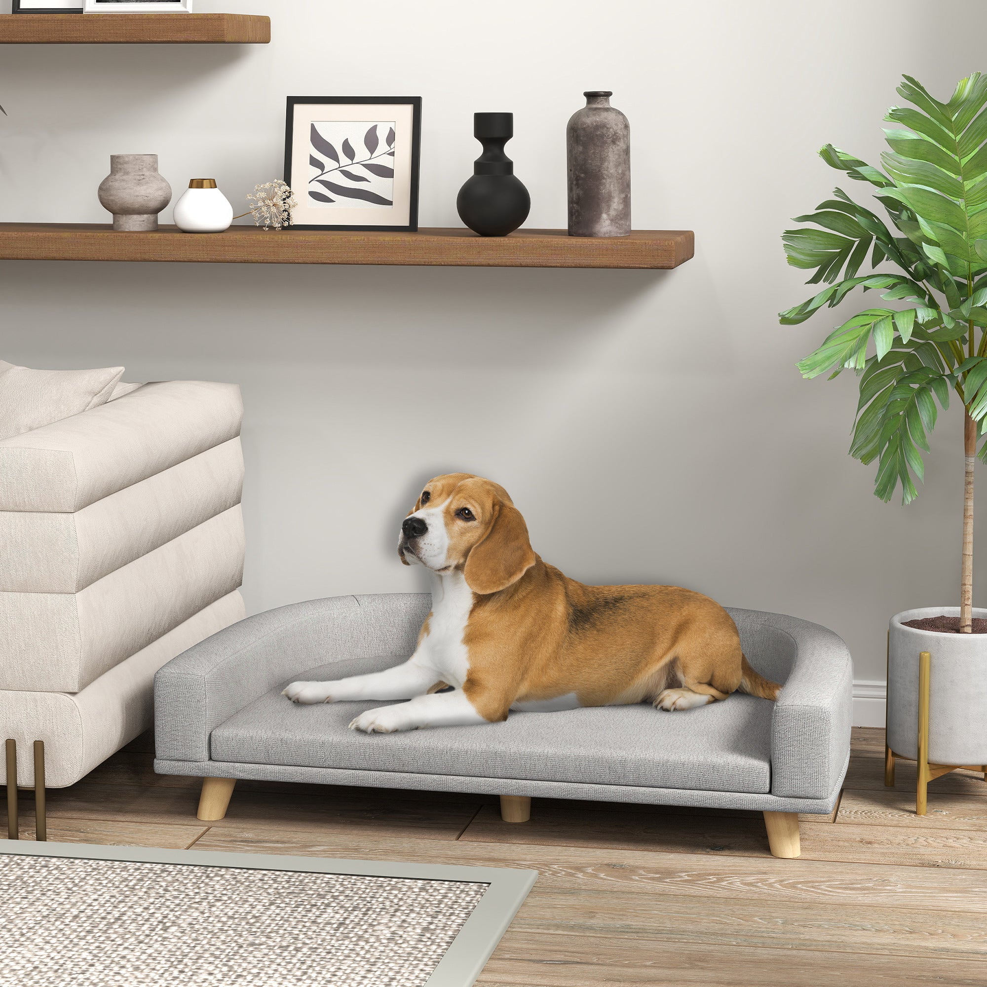 PawHut Dog Sofa for Large Dogs with Washable Cover, Anti-slip Foot Pads, Grey