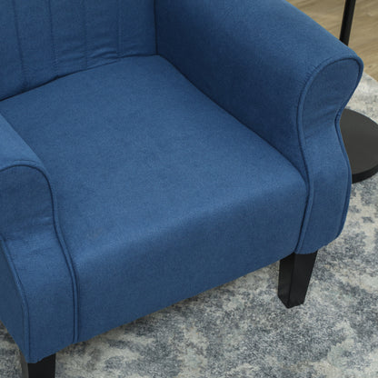 HOMCOM Fabric Armchair, Modern Accent Chair with Wood Legs for Living Room, Bedroom, Home Office, Dark Blue